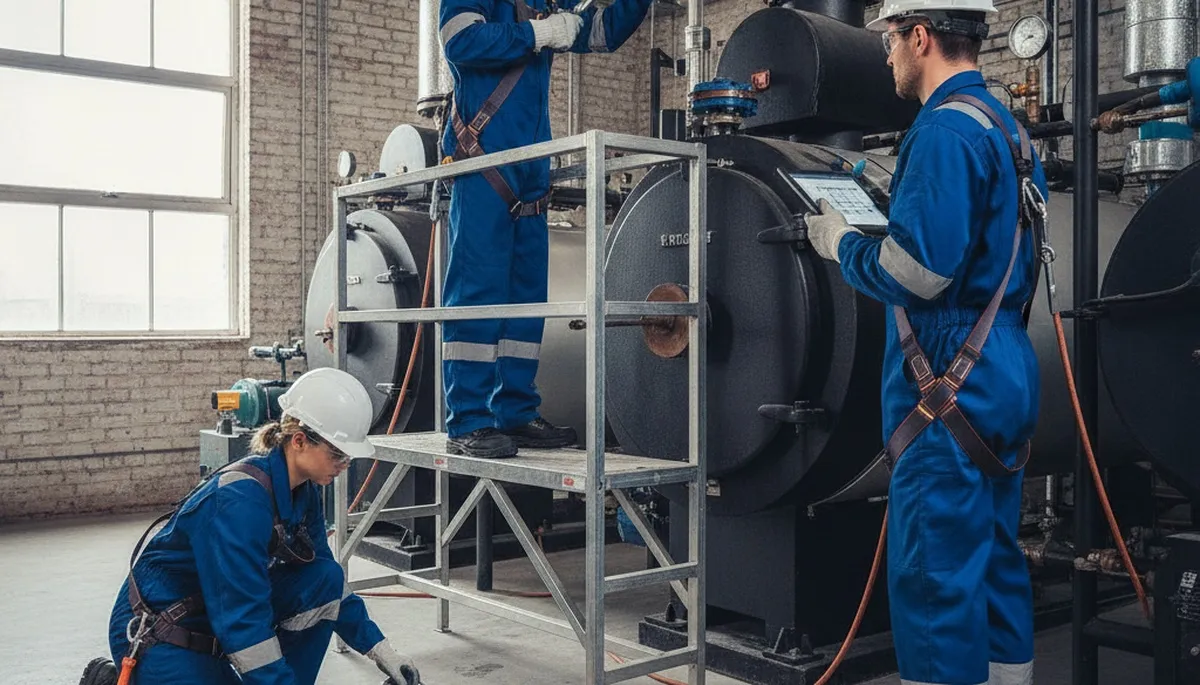 Boiler repair technician servicing a Modesto, CA home for same-day plumbing inspection