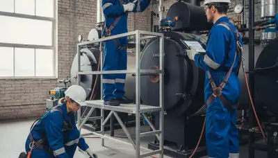 Boiler repair technician servicing a Modesto, CA home for same-day plumbing inspection