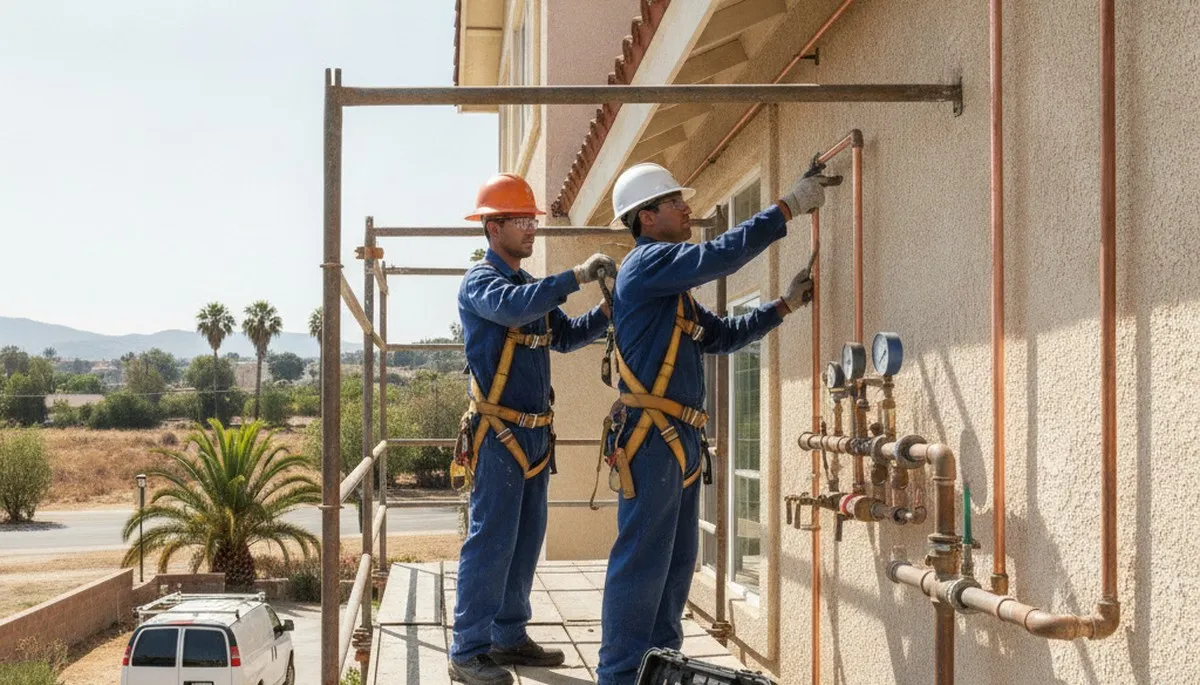 Plumber repairing a plumbing system in Modesto, CA for residential service call