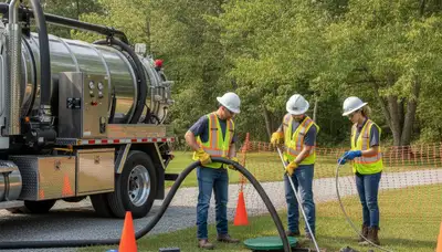 Modesto, CA septic pumping truck and plumber servicing a residential home