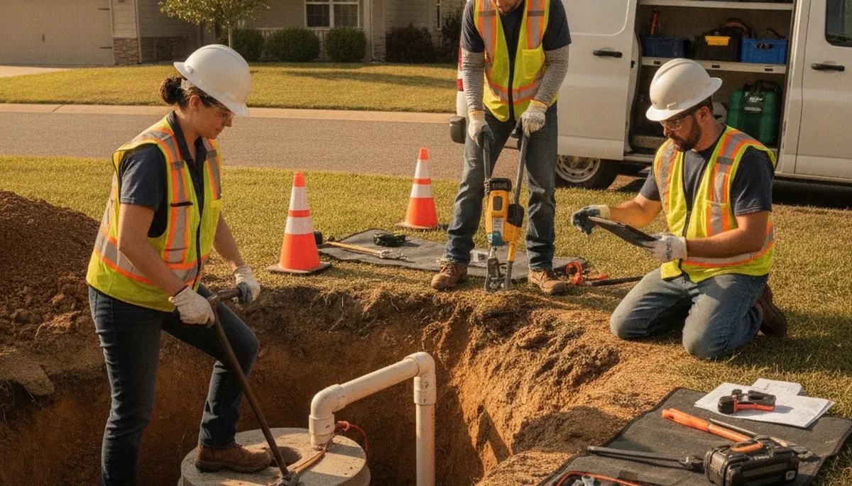 Septic repair technician servicing a Modesto, CA home for fast plumbing repairs