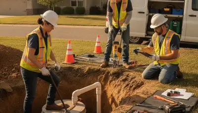 Septic repair technician servicing a Modesto, CA home for fast plumbing repairs