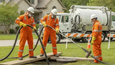 Septic tank cleaning service truck for Modesto, CA plumbing repair team