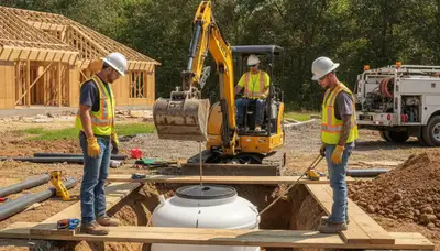 Modesto, CA plumbers installing a septic tank for a residential plumbing service