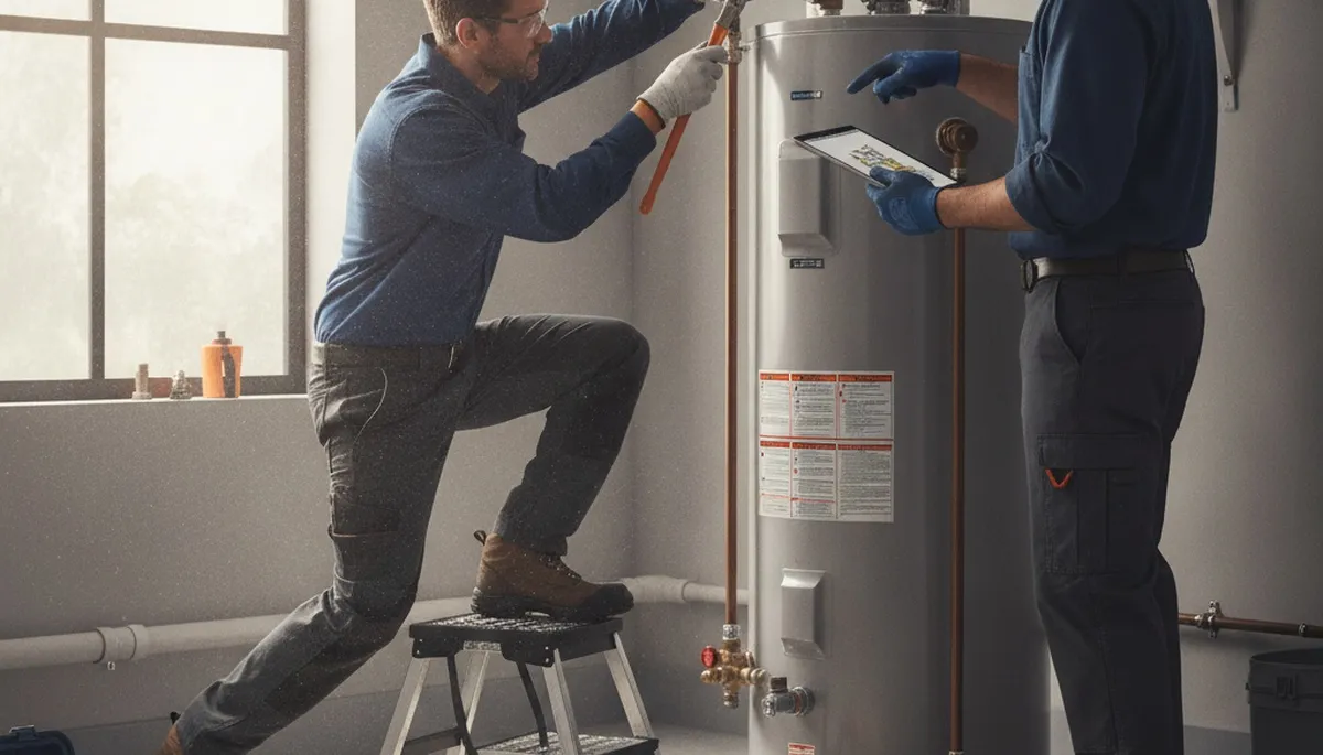 Modesto, CA plumber repairing a water heater for reliable home service